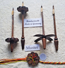 Handspindel Set 5 in 1 Nussbaum Kreuzspindel Kopfspindel Spindelstock Knüpfblume