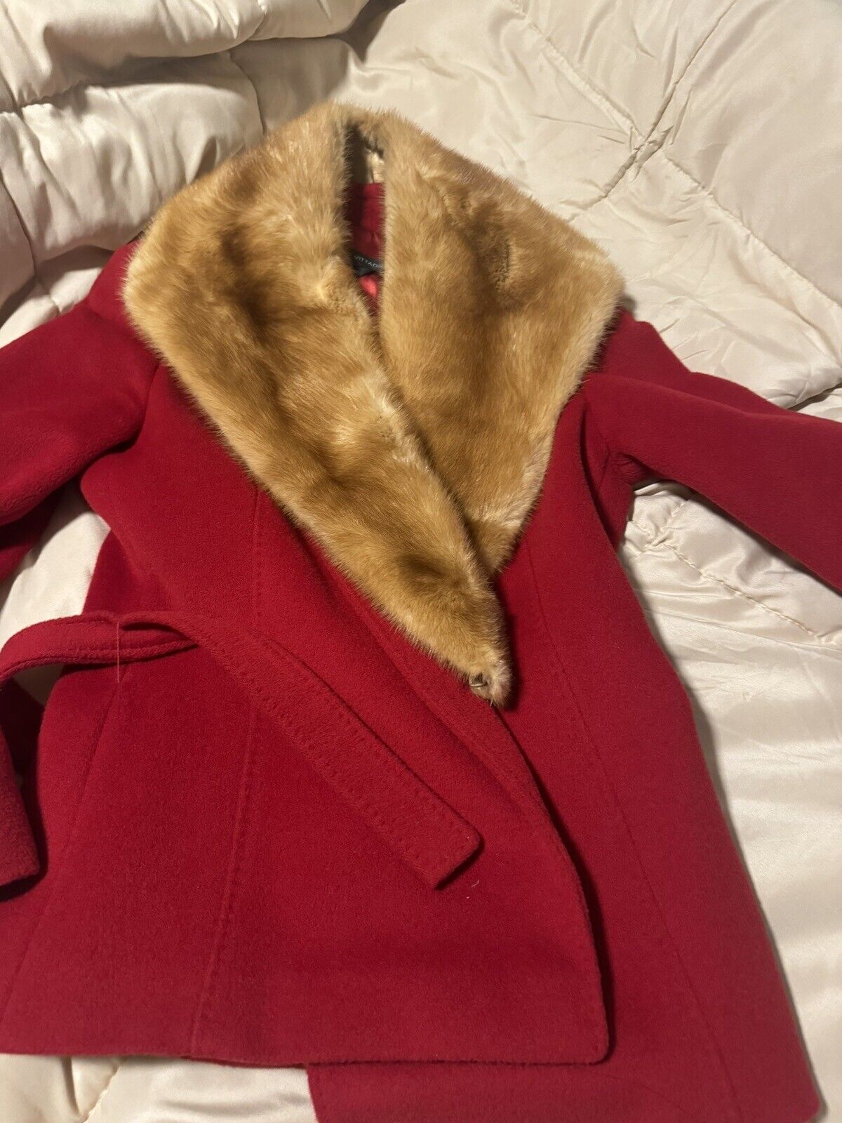 ❤️Piacenza Adrienne vittadini virgin Wool Mink Made In Italy Coat Red 2 Small Xs