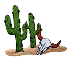 Iron on patch Western Cactus with Skull measures 2-3/4" x 2-1/4"FREE SHIPPING