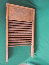 CLEAN Antique Mother Hubbard's Patent Roller Washboard Wooden Spiral 22" Laundry