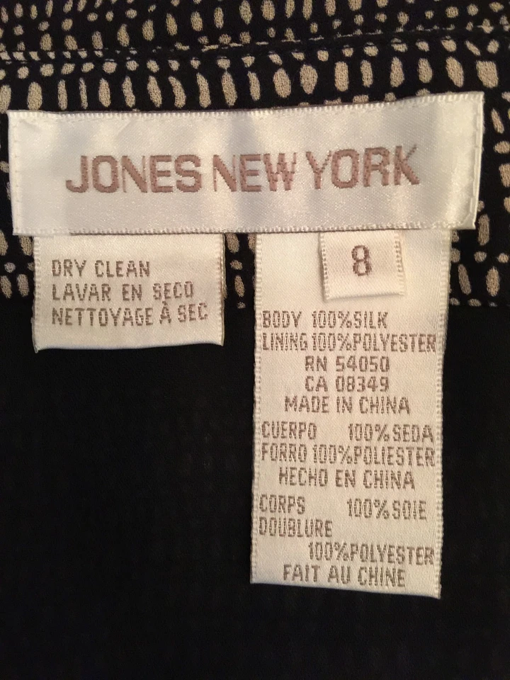 Maxi Falda Jones New York Mujer Talla 8 Negra Blanca Estampado Lateral Dividido 100% Seda Foto 2 de 4