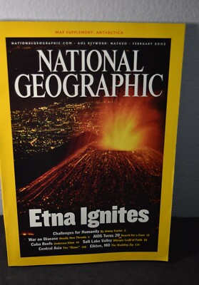 NATIONAL GEOGRAPHIC MAGAZINE-FEBRUARY 2002-ETNA + ANTARTICA-INCLUDES MAP!!