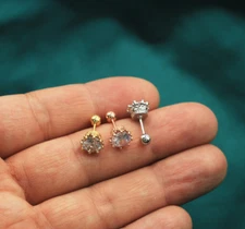 Men Women Stainless Steel 7MM CROWN Crystal Round Screw Back Stud EARRINGS PE30