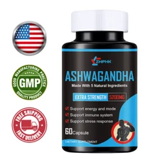 5200mg Ashwagandha Capsules-60 Vegan Pills-Anxiety,Stress,Immune Support