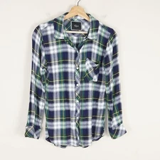Rails Hunter Plaid Green Blue Flannel Soft Button Shirt Womens Sz S