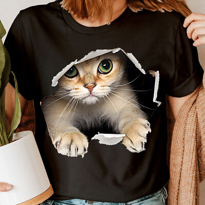 3D-Grafik Katze lustige Geschenke Geschenke coole Neuheit Damen T-Shirts Tee Top #6ED