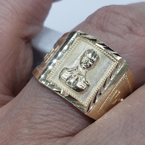 Mans solid 14k Yellow Gold Malverde Sinaloa Ring Size 8 9 10 11 12 - Picture 7 of 12