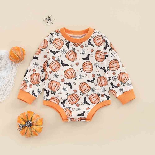 Infant Baby Boy Girl Halloween Autumn Jumpsuit Pumpkin Romper Clothes Playsuit - Picture 13 of 13