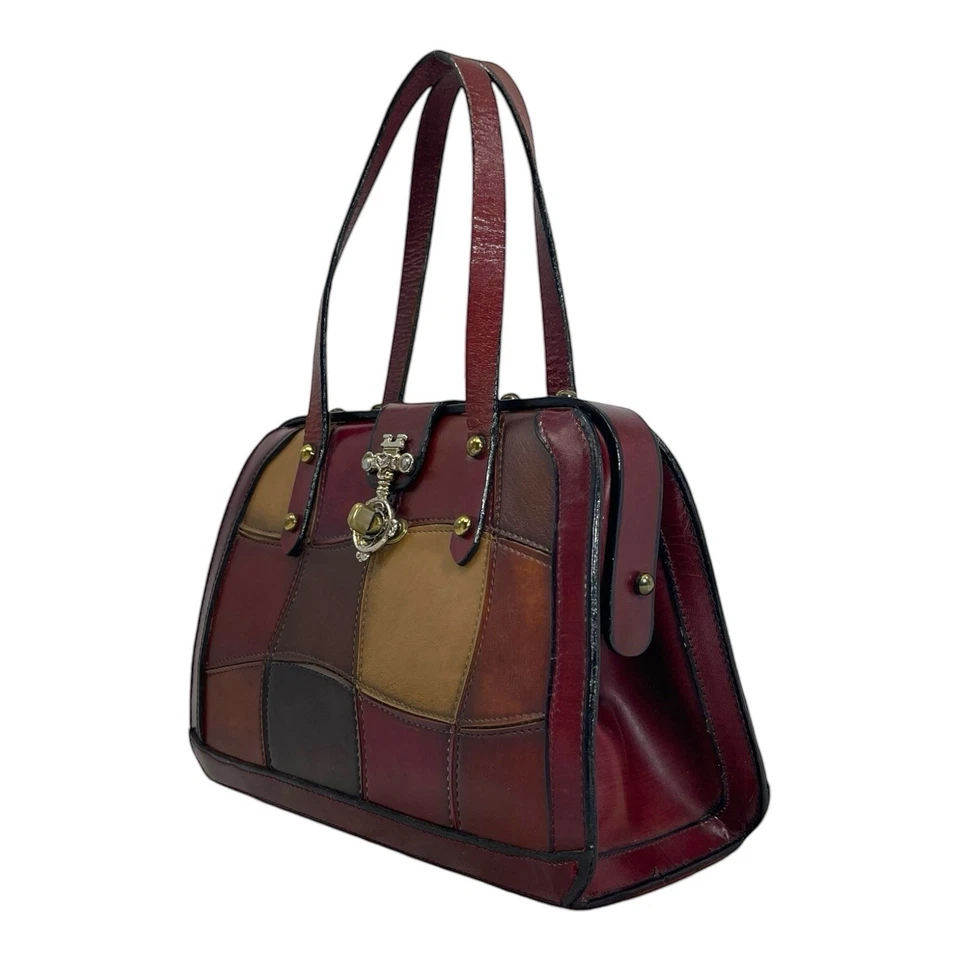 Bolso de mano vintage con marco de cuero retazos BURLINGTON años 60 70 bolso médico Foto 3 de 4