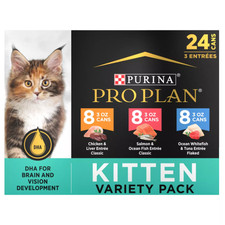 New w Purina Pro Plan Kitten Wet Cat Food Variety Pack 24 Ct High Protein Pate