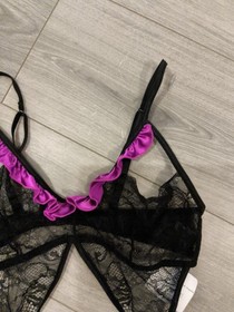 BNWT Vintage Ann Summers Black & Orchid Obsession Spider Basque Size Large