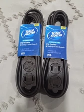 9 Ft Black Extension Cords with 3 Electrical Power Outlets, 2 Pack