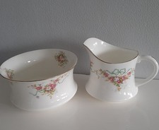 Antique Cauldon LTD Milk Jug and Sugar Bowl  Ribbon & Roses or Floral Pattern