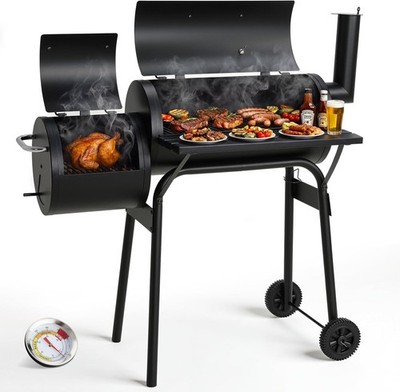 Holzkohlegrill Grillwagen BBQ Smoker Grill mit Deckel Thermometer Räder