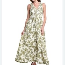 TAYLOR Linen-Blend Palm and Floral Print Maxi Dress Size 8 NWT
