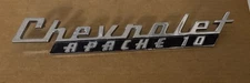 Nice 1960-61 CHEVORLET Apache 10 Badge Emblem Trim Fender Name Plate 3766879