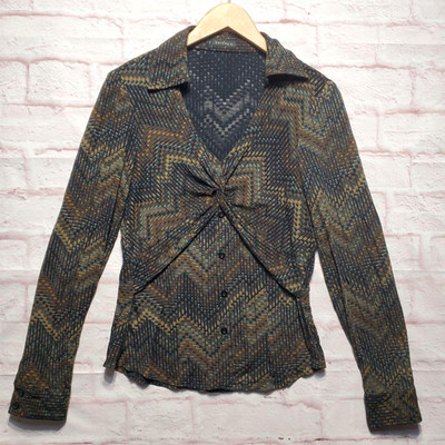 Bentley A Shirt Womens Medium Brown Twist Button Southwestern Abstract USA Boho