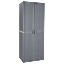 Garden Storage Cabinet Grey 65x45x172cm 100% PP Rattan-Look 4 Shelf Outdoor Tall
