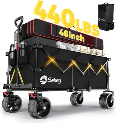 48''L Collapsible Foldable Extended Wagon with 440Lbs Weight Capacity, Heavy Dut