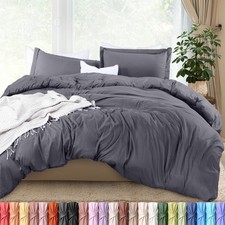 Duvet Cover Queen, 3 Piece Cotton Like Polyester With Zipper Closure, Grey