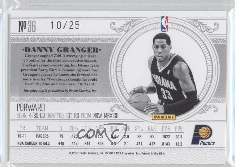 2010-11 Playoff National Treasures Signatures /25 Danny Granger #36 Auto - Image 2 of 2