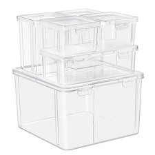 6-Piece Art Supply Storage Organizer, Stackable Plastic Bins with Hinged Lids