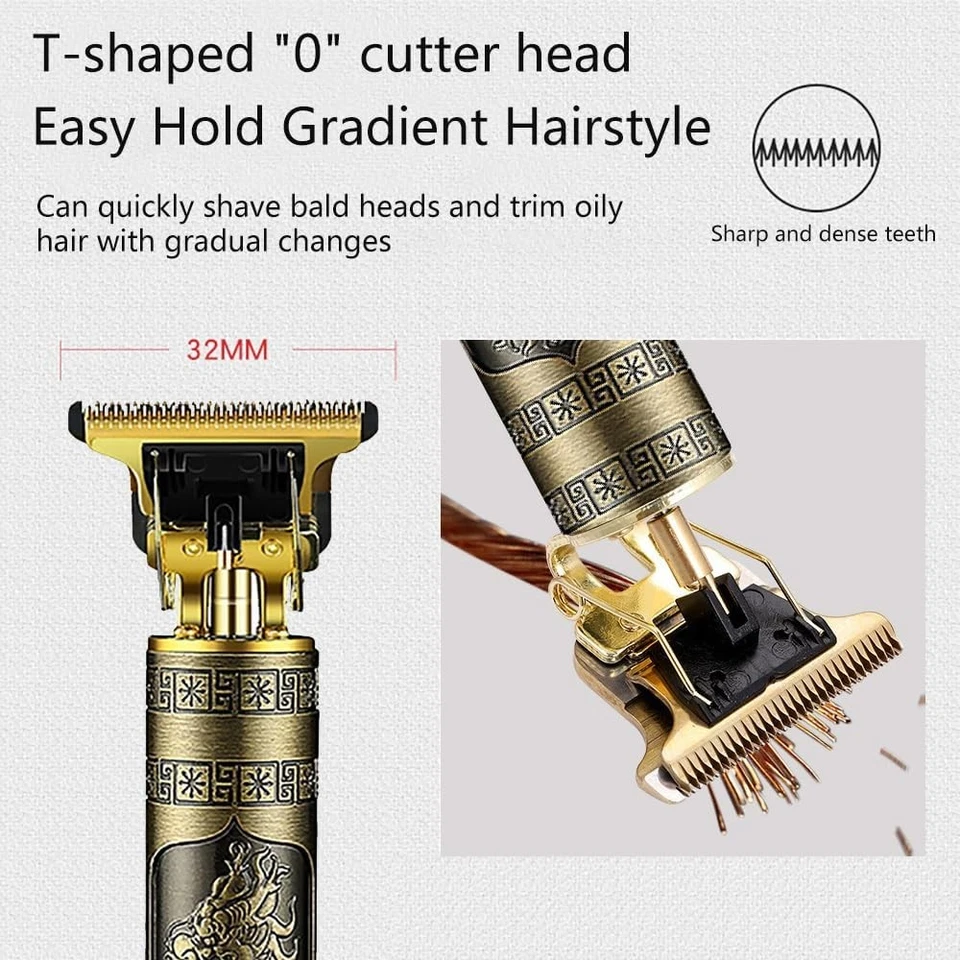 TAGLIA CAPELLI PROFESSIONALE REGOLA BARBA TRIMMER RASOIO ORO ELETTRICO RETRO - Immagine 4 di 4