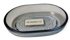 Morris & Co. Blue Etched Glass Soap Dish Botanical Floral Nature 6" X 4"