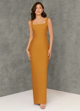 NWT Azazie Flori Butterscotch Sheath Square Neckline Chiffon Dress Size 10