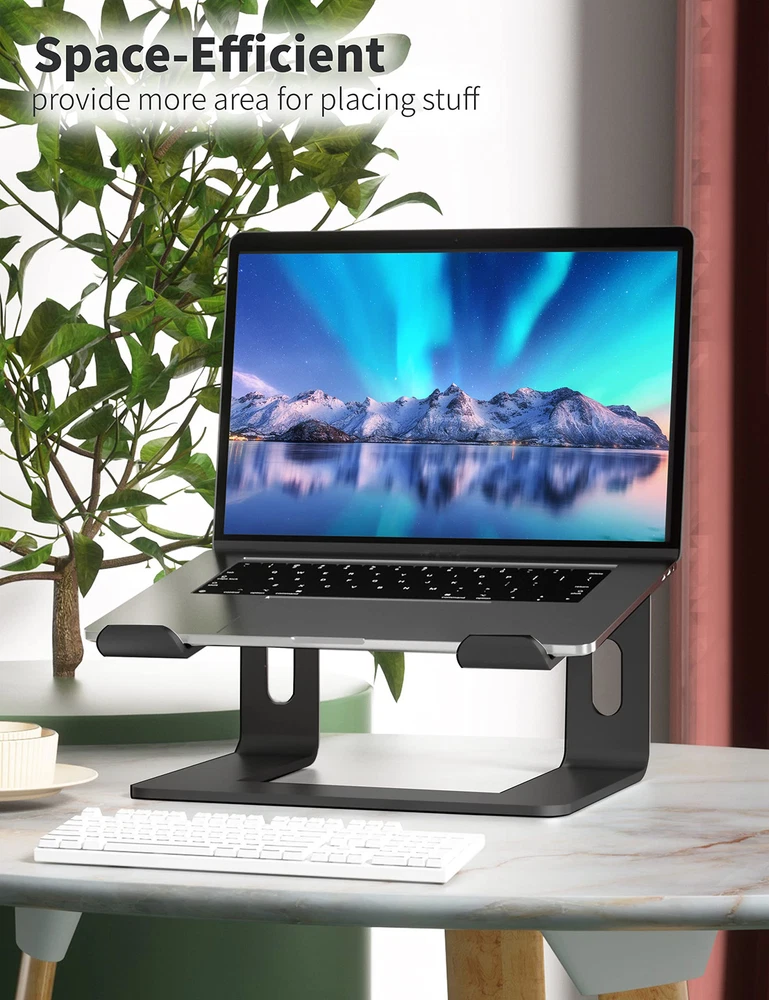 Sleek Aluminum Laptop Stand for Ergonomic Desk Setup with Adjustable Height
