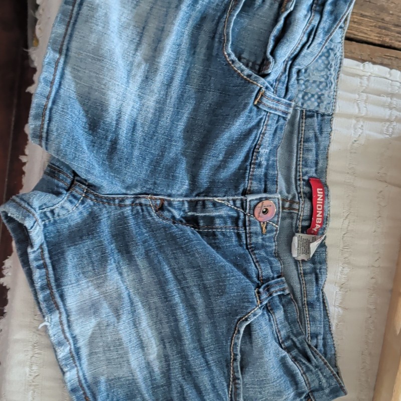 UNIONBAY Girls Denim Shorts Size 11 Blue Light Wash Button Front Pockets