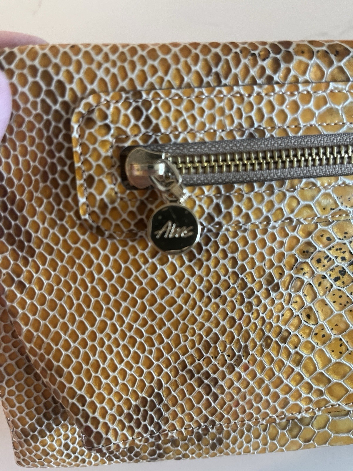 ABAS Python Snakeskin Embossed Champagne Leather … - image 2