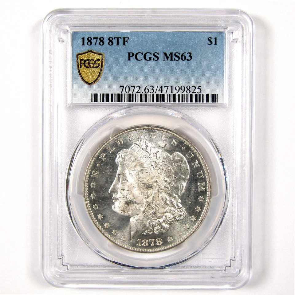 Moneda de 1 dólar Morgan 1878 8TF como nueva 63 PCGS de plata SKU: I11319