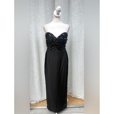 Vintage black sequins strapless maxi gown dress inset bra