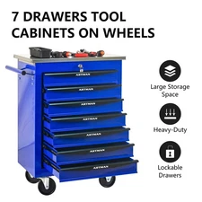 7 Drawers Multifunctional Tool Cart with Wheels,Metal Rolling Tool Cart Storage