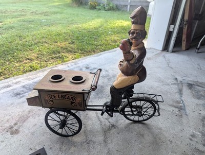 Rare HTF Metal & Wood Decorative Vintage Ice Cream 3 Wheel Bicycle