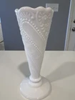Vintage Milk Glass Bud Vase Swirl Pattern Scalloped Rim White Glass 6”