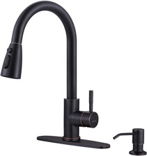 Oil-Rubbed Bronze Pull-Down Kitchen Faucet with Soap Dispenser and Deck Plate