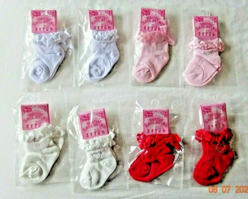 Soft Touch Baby Jacquard Bow Heart Ankle Socks Satin Frilly Lace 0-3, 3-6 Months - 第 1/1 張圖片