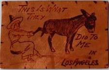 Leather, Woman Pulling Donkey's Leg This is What they Did to Me Postcard U01
