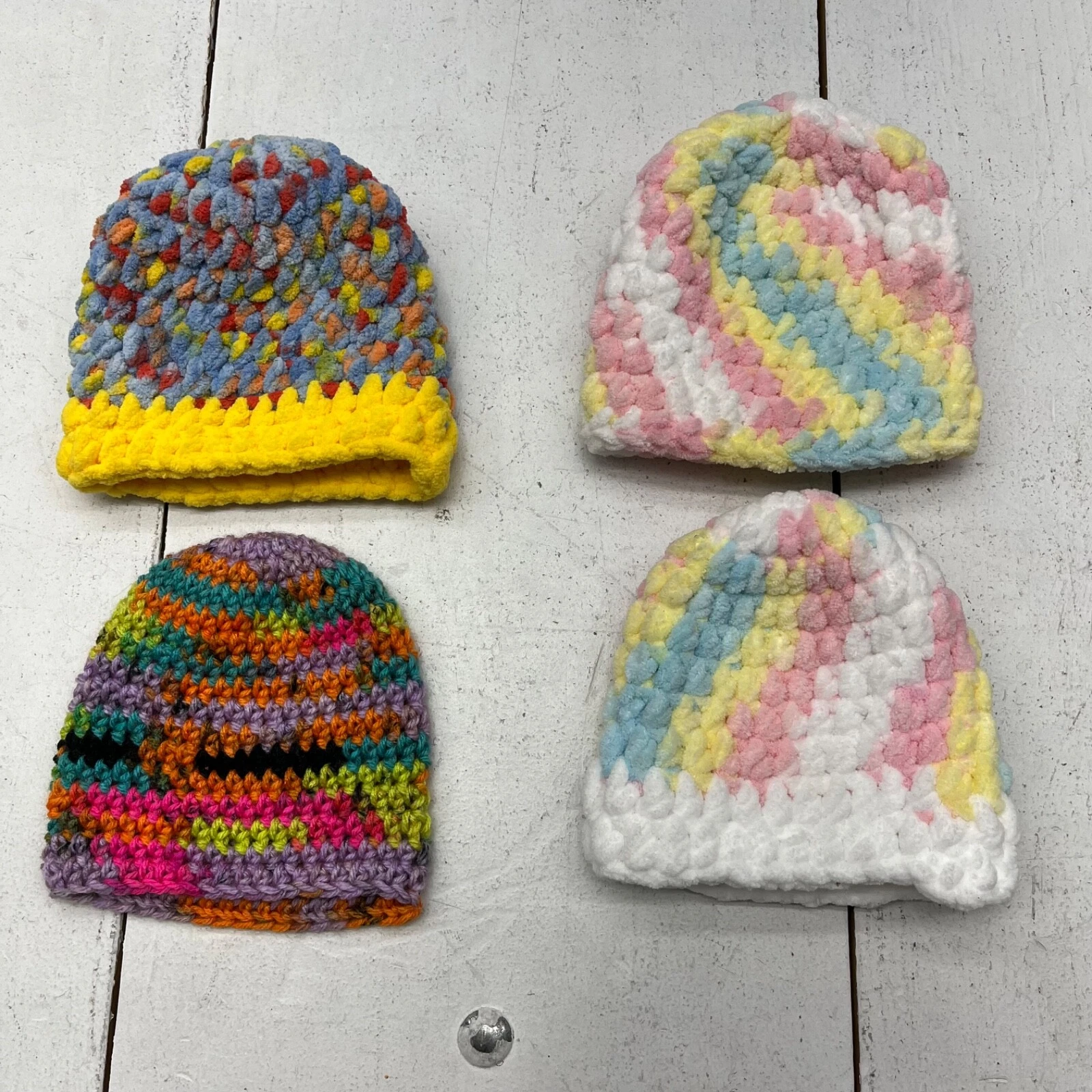 Multicolor Assorted Lot of 4 Crochet Knitted Beanies Hat Cap Baby Toddler OS