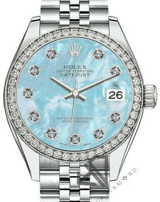Women's 26mm Rolex Datejust SS Jubilee Baby Blue MOP Diamond Dial Diamond Bezel