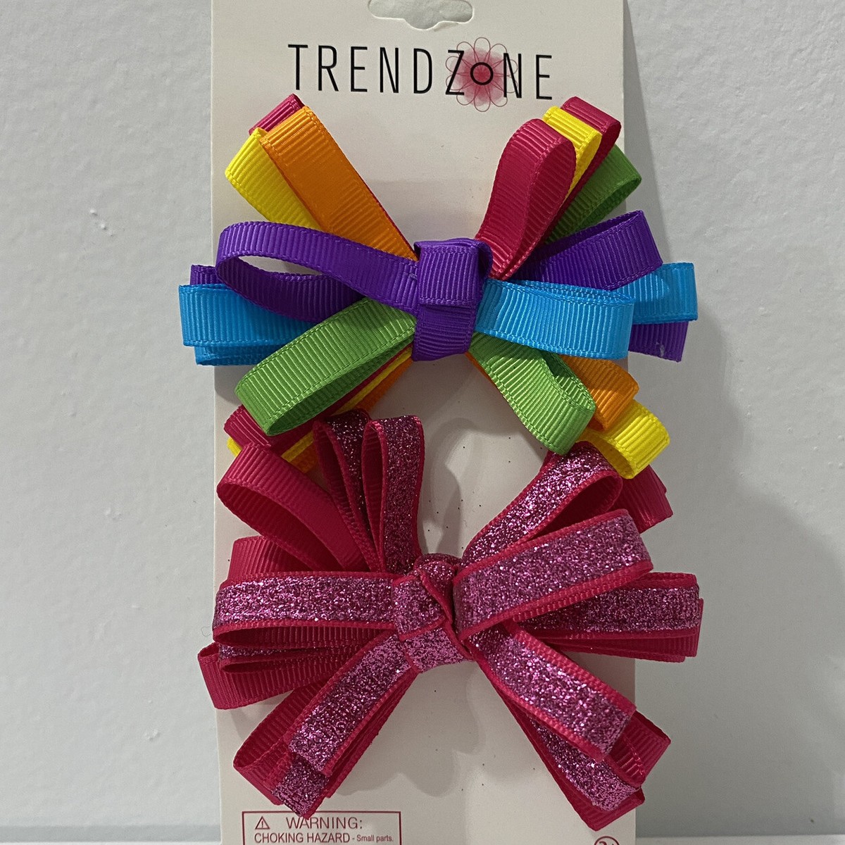 Girls Hair Clips Bows Multi Color Pink Glitter Pack of 2 By Trend
