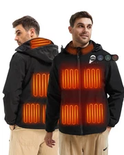 ARRIS Men's Heated Jacket with Battery,Waterproof Heated Coat w/ Detachable Hood