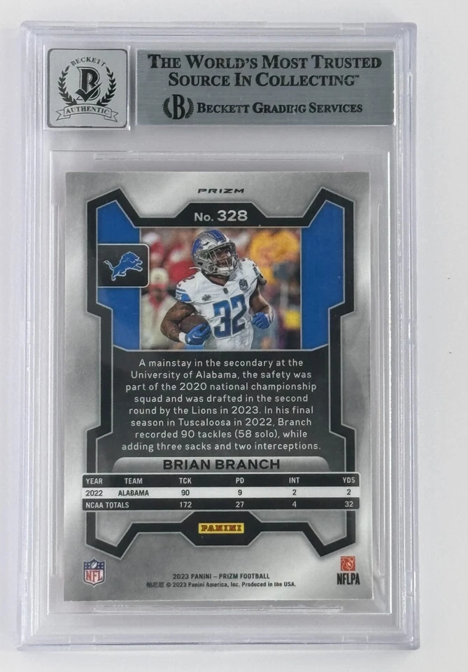 Brian Branch 2023 Prizm Orange Disco Rookie – Beckett 10 Auto! - Image 2 of 2