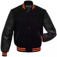 Hatch Sports Men’s Varsity Baseball Jacket Wool Body Genuine Cowhide Leather Arm
