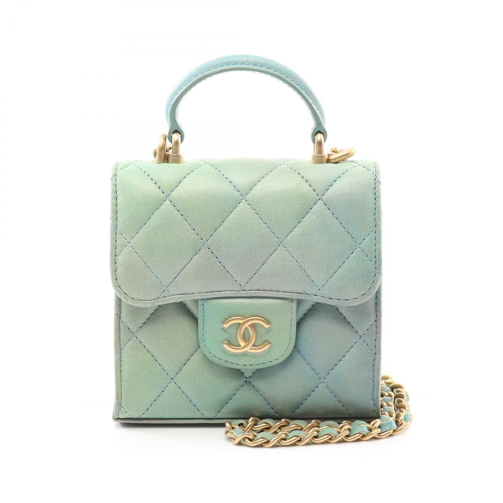 CHANEL Mini Matelasse Chain Shoulder Bag AP2682 leather Green Used Women GHW CC