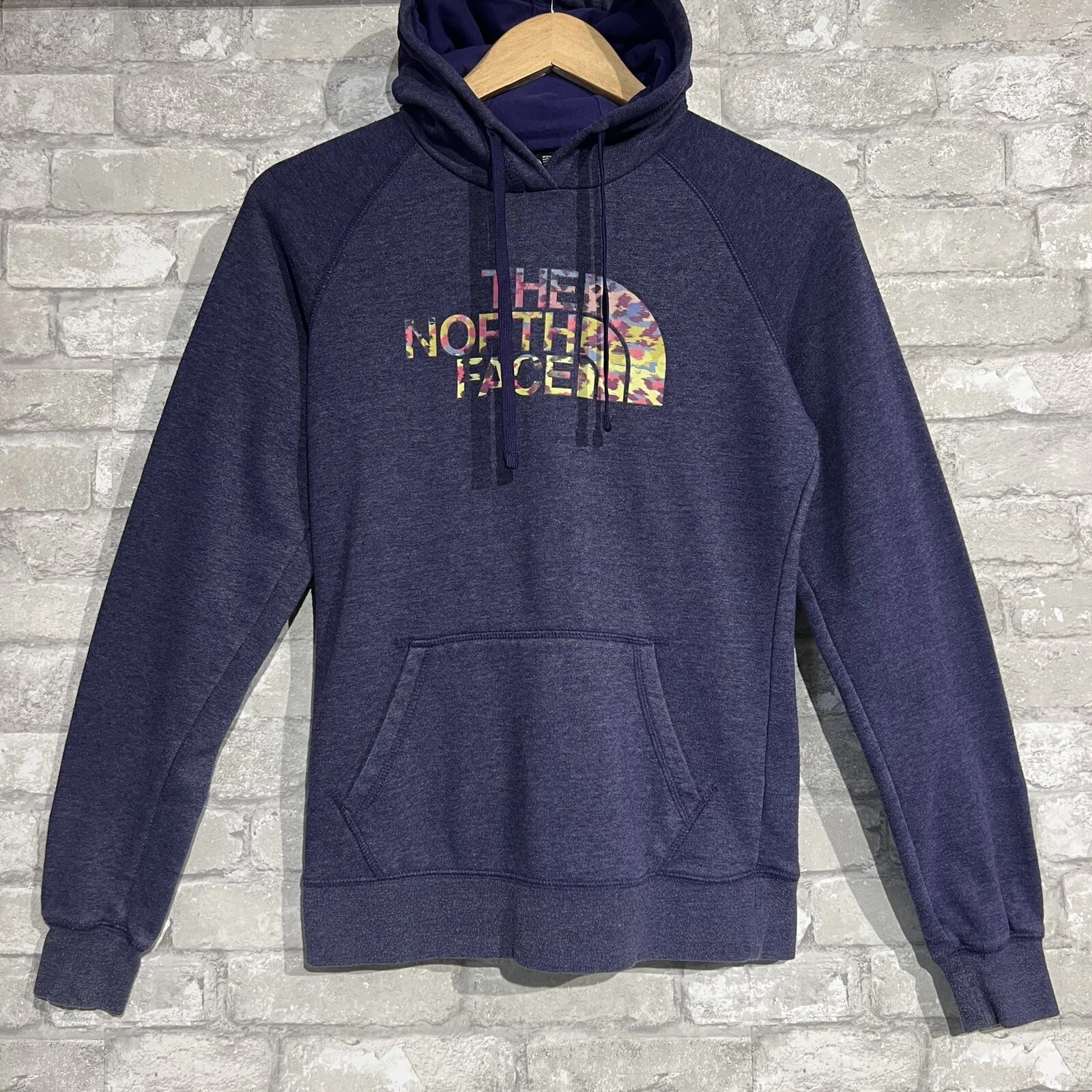 The North Face Women's Small Purple Hoodie with Animal Print Logo Sweatshirt