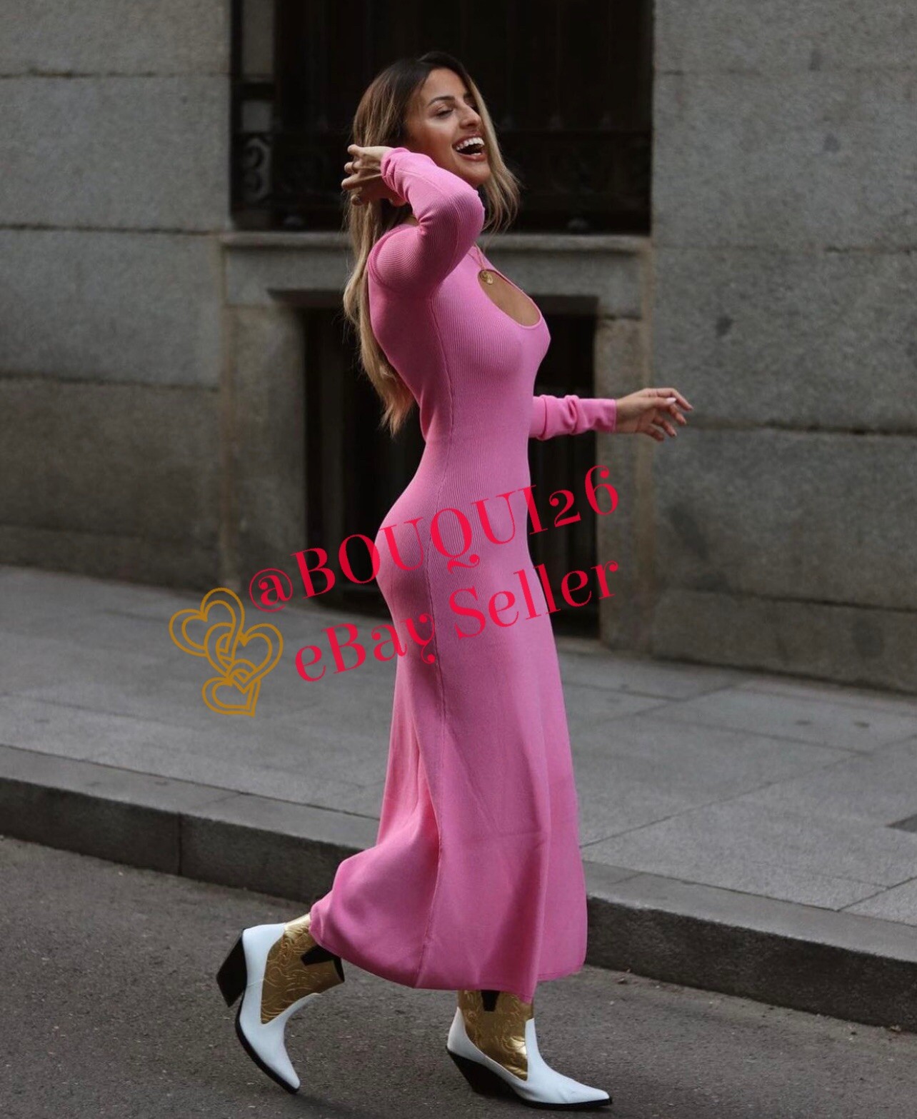 ZARA NEW WOMAN CUT OUT KNIT DRESS PINK 