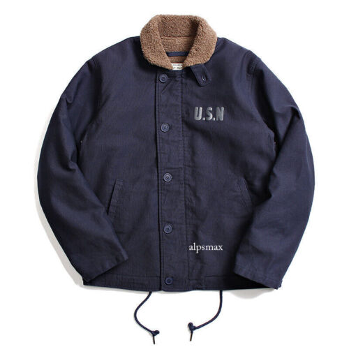 Vintage Navy N-1 Deck Jacket Men's Cotton Short Jacket Coats Fleece Parka - Picture 2 of 44